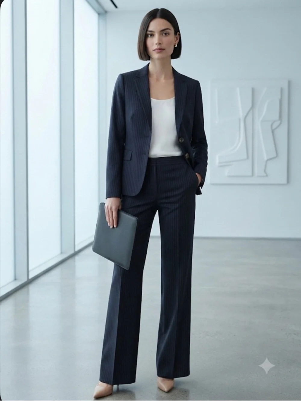 J.Crew Women's Suit Set Navy Blue Pinstripe Wool Blazer (Sz 8) & Pants (Sz 2)